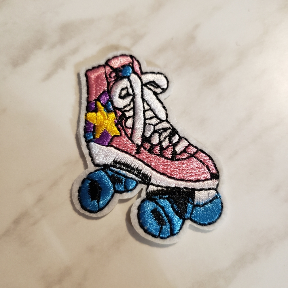 Pink Roller Skate Embroidered Iron On Patch